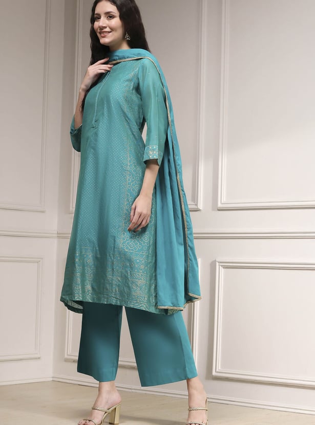BIBA Foil Print A-line Kurta Set