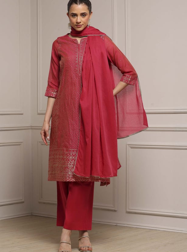BIBA Foil Print A-line Kurta Set