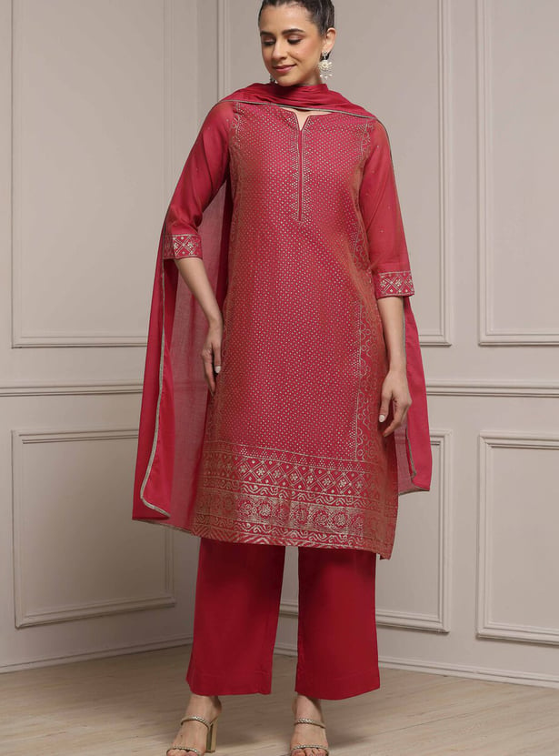 BIBA Foil Print A-line Kurta Set