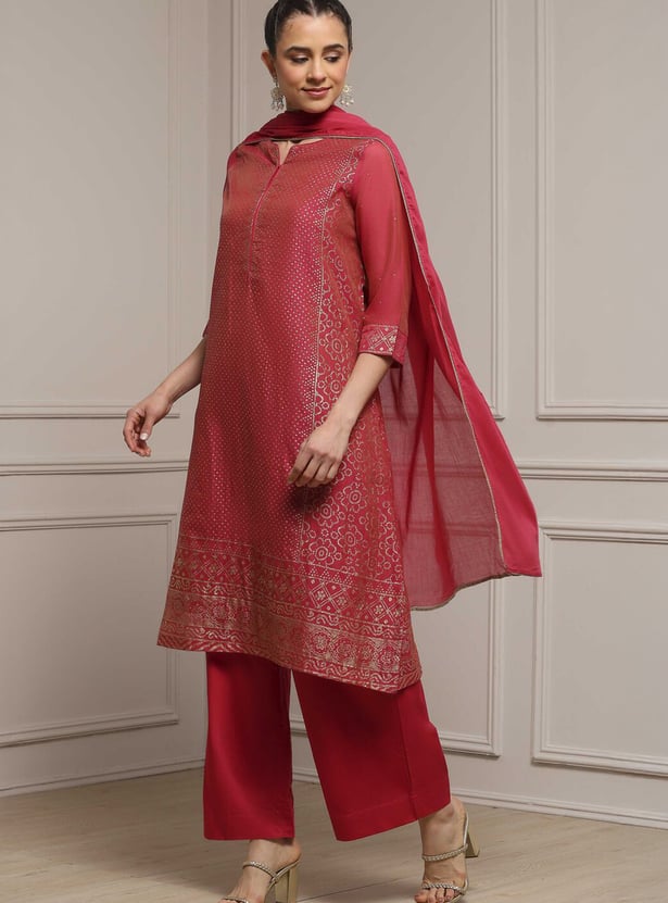 BIBA Foil Print A-line Kurta Set