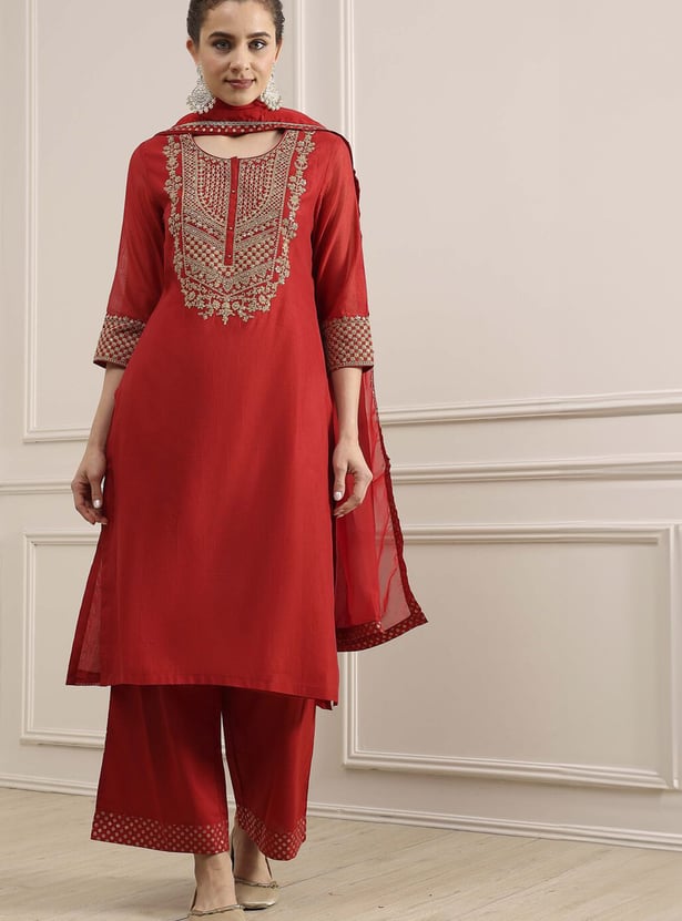 BIBA Embroidered Straight Kurta Set