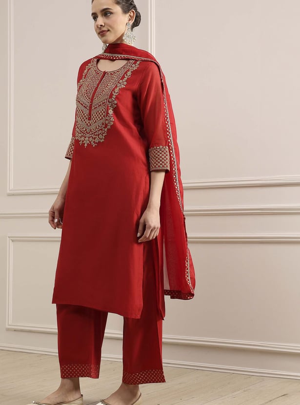 BIBA Embroidered Straight Kurta Set