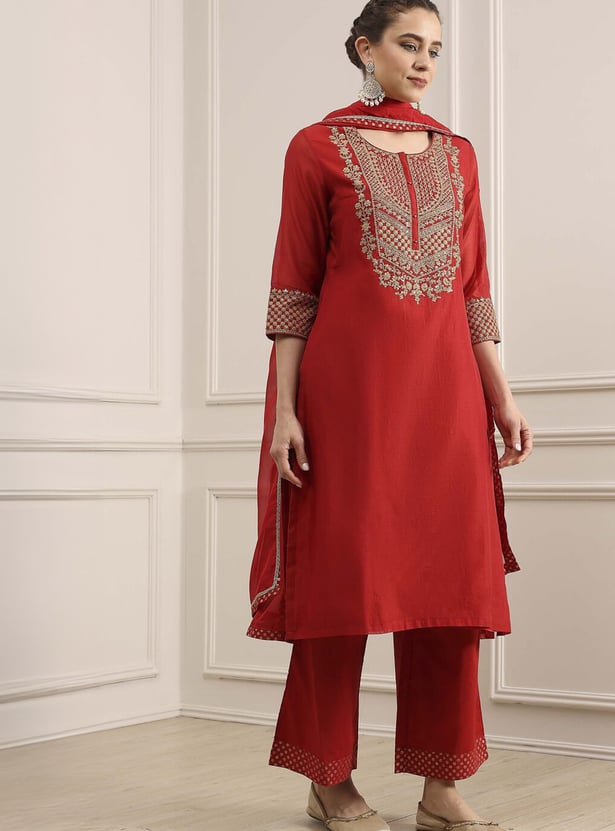 BIBA Embroidered Straight Kurta Set