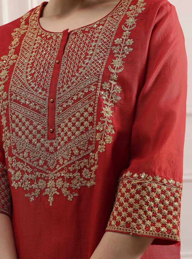 BIBA Embroidered Straight Kurta Set