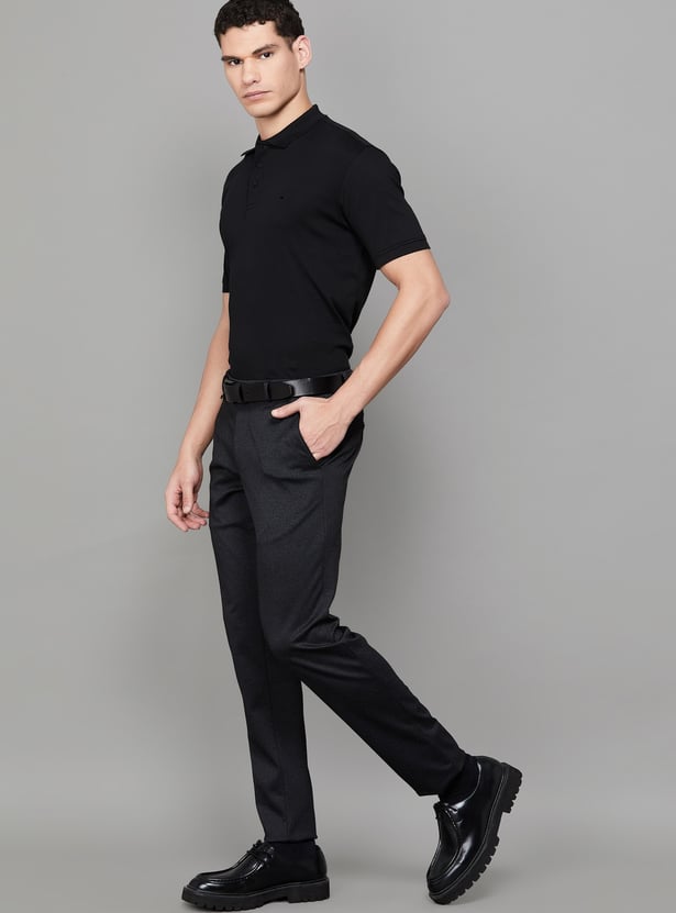VAN HEUSEN Textured Super Slim Formal Trousers