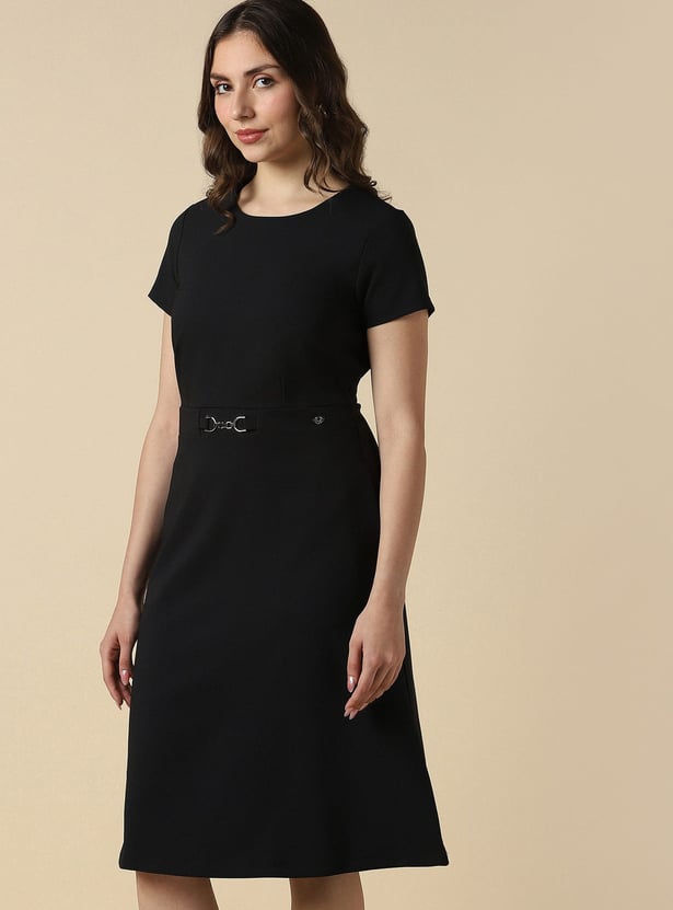 Buy ALLEN SOLLY Solid A-line Dress with Belt from Allen Solly at just INR  3499.0