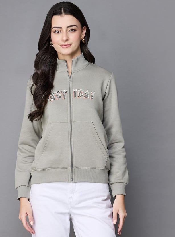 MADAME Typography Print Zip-Up Sweatshirt