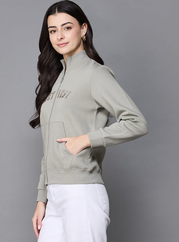 MADAME Typography Print Zip-Up Sweatshirt