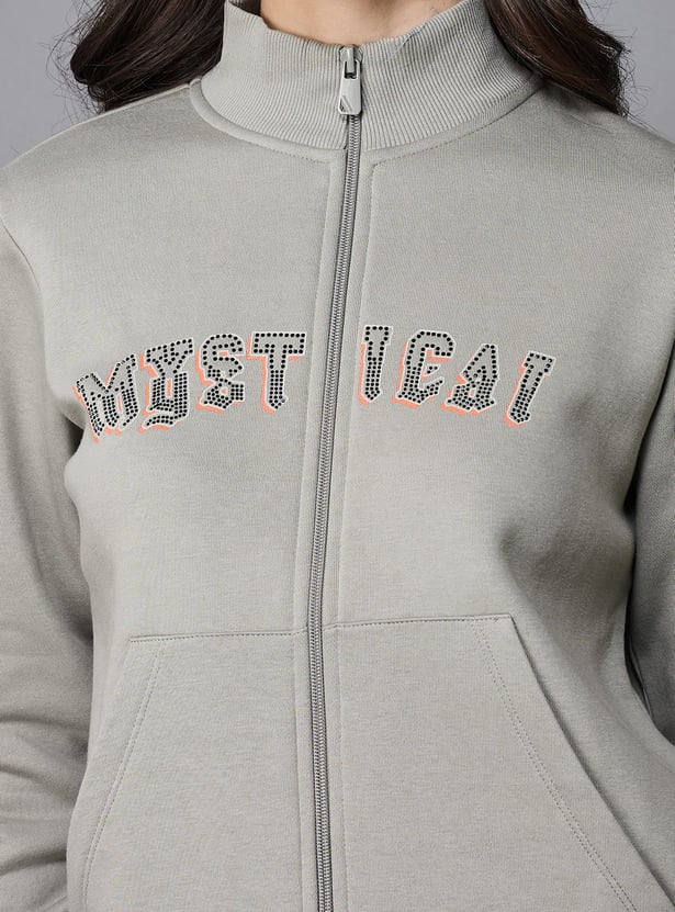 MADAME Typography Print Zip-Up Sweatshirt
