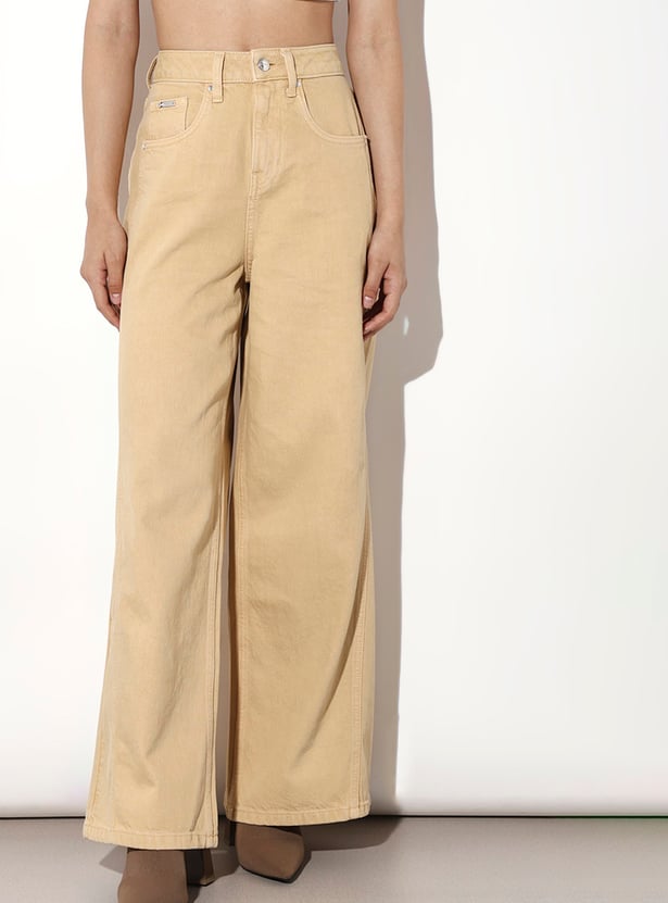 ONLY Solid High-Waist Full Length Flared Jeans