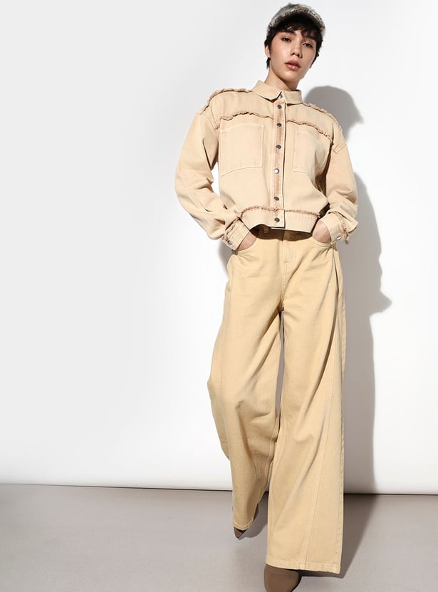 ONLY Solid High-Waist Full Length Flared Jeans