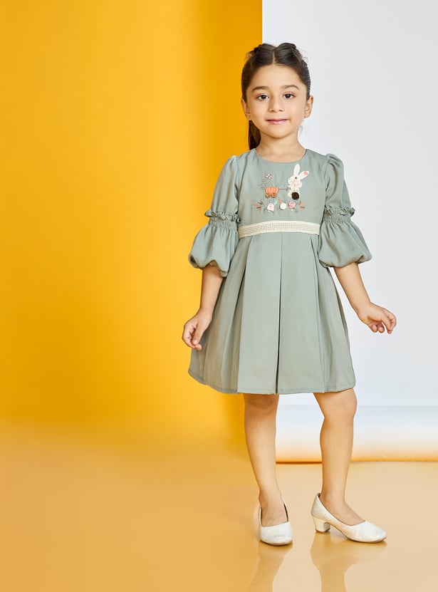PEPPERMINT Girls Embroidered A-Line Dress with Belt