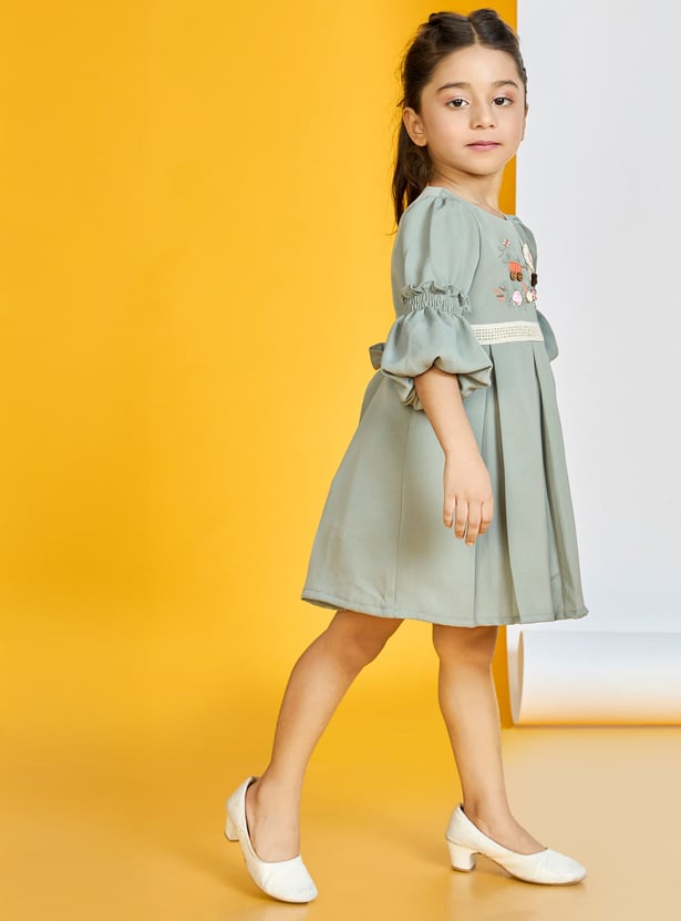 PEPPERMINT Girls Embroidered A-Line Dress with Belt