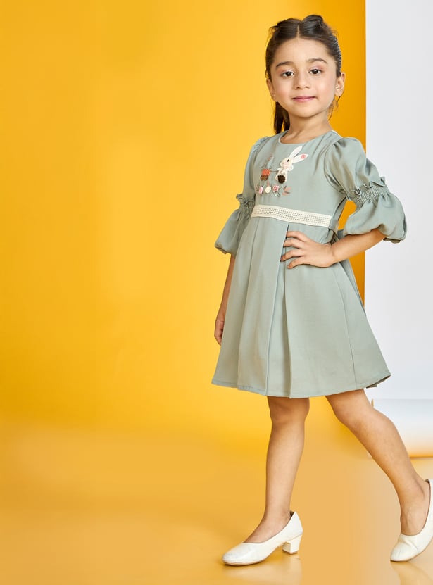 PEPPERMINT Girls Embroidered A-Line Dress with Belt