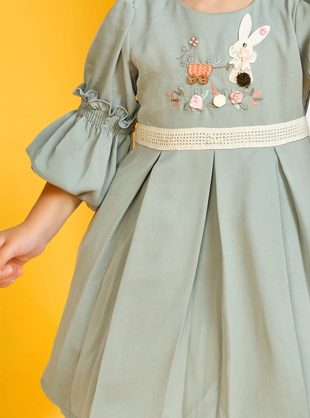 PEPPERMINT Girls Embroidered A-Line Dress with Belt