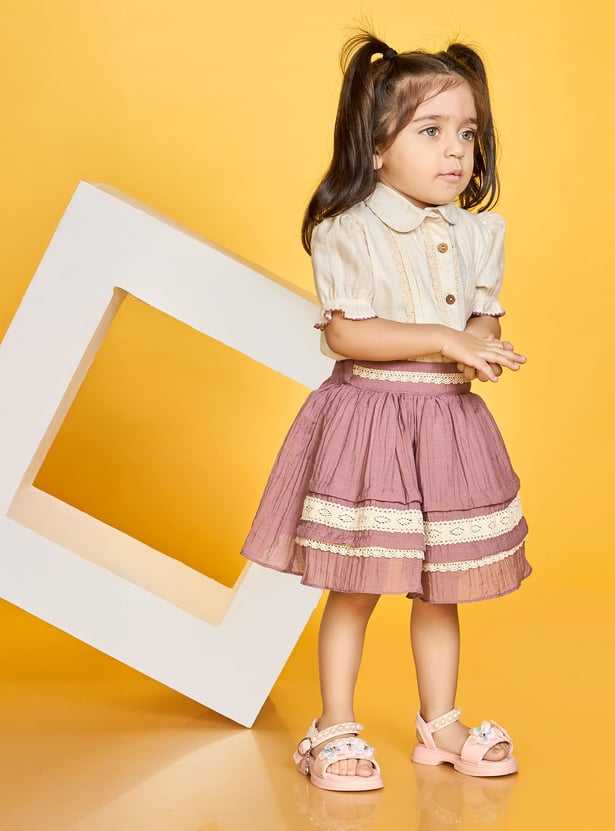 PEPPERMINT Girls Lace-Trim Top with A-Line Skirt