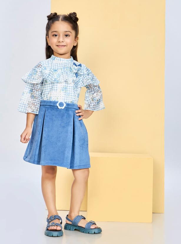 PEPPERMINT Girls Checked Top with Pleated Skirt
