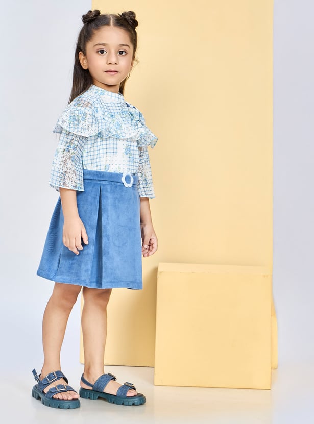 PEPPERMINT Girls Checked Top with Pleated Skirt