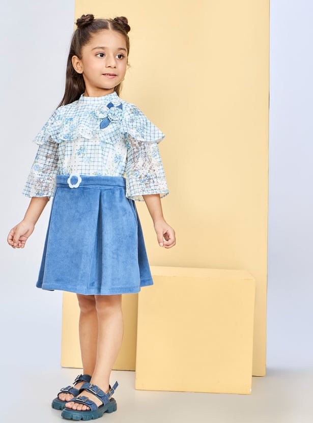 PEPPERMINT Girls Checked Top with Pleated Skirt