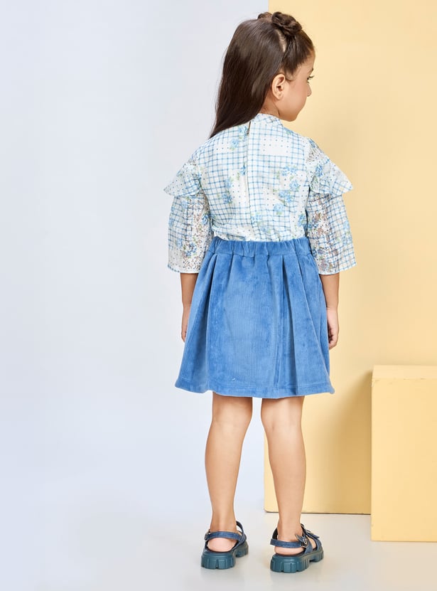 PEPPERMINT Girls Checked Top with Pleated Skirt