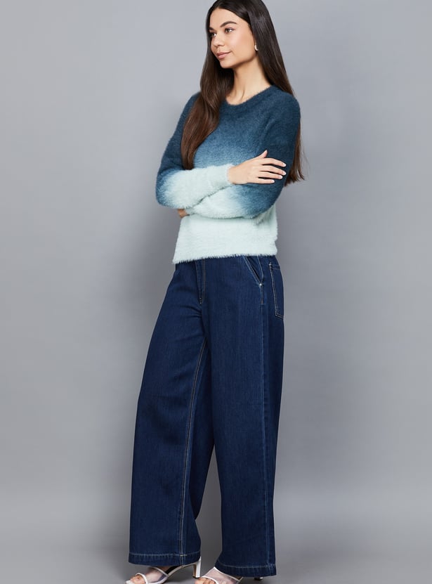 ONLY Solid Mid-Rise Wide-Leg Jeans