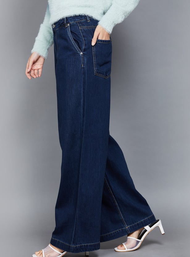 ONLY Solid Mid-Rise Wide-Leg Jeans