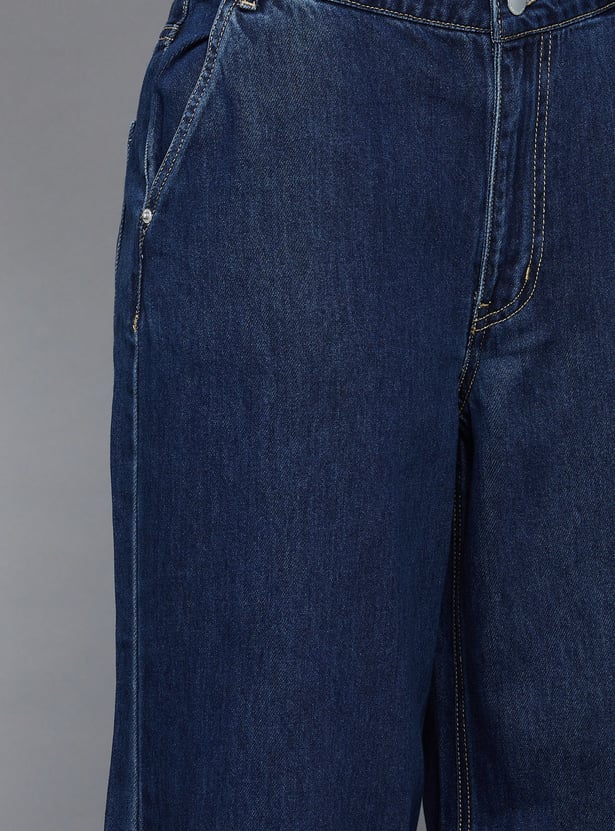ONLY Solid Mid-Rise Wide-Leg Jeans