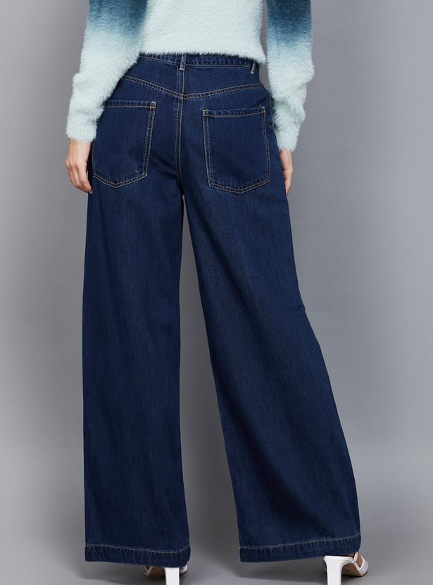 ONLY Solid Mid-Rise Wide-Leg Jeans