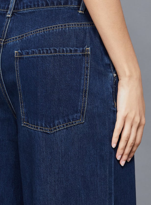 ONLY Solid Mid-Rise Wide-Leg Jeans
