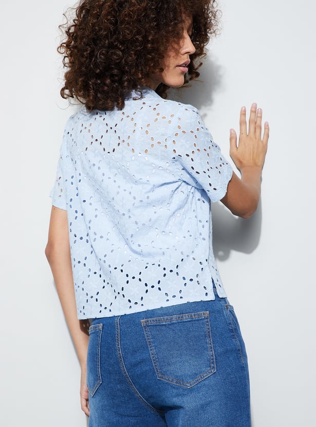 FAME FOREVER Schiffli Collared Top