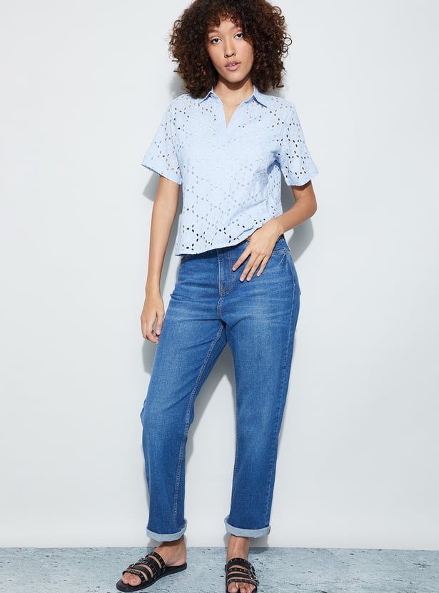 FAME FOREVER Schiffli Collared Top