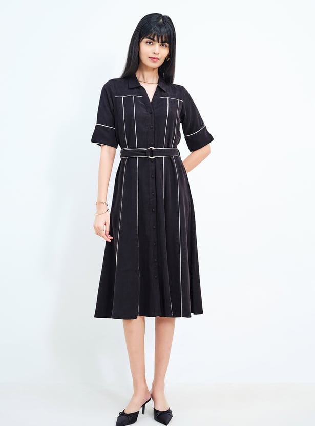 AND Striped Button Detail Midi Dress