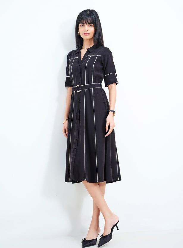 AND Striped Button Detail Midi Dress