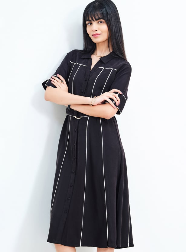 AND Striped Button Detail Midi Dress