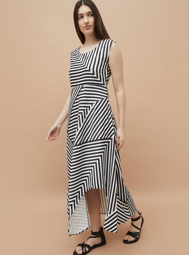 CODE Striped Asymmetric Maxi Dress