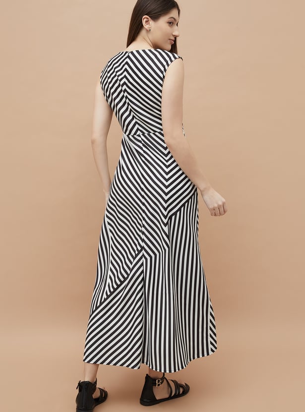 CODE Striped Asymmetric Maxi Dress