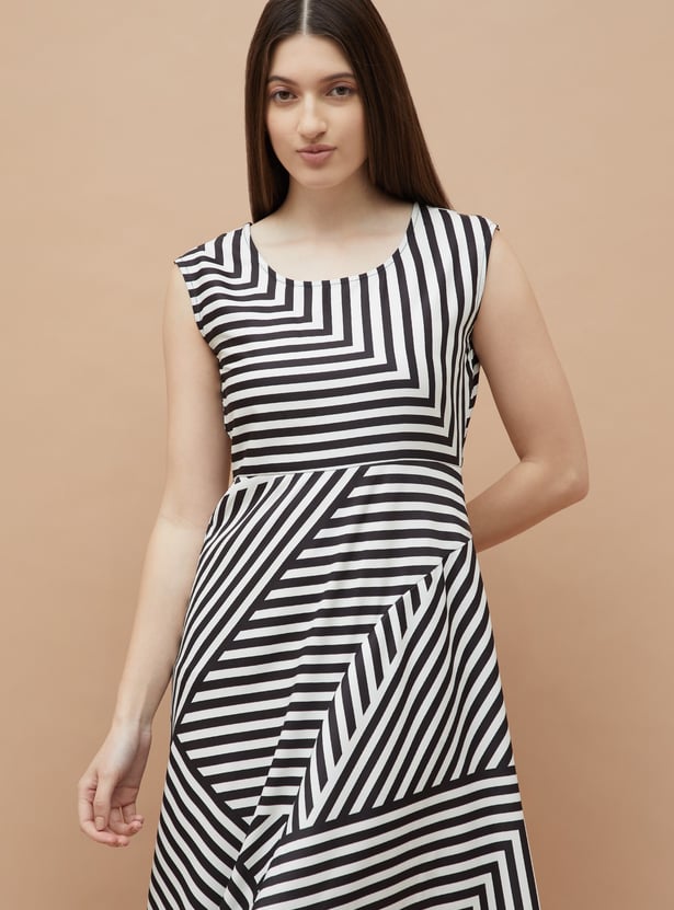 CODE Striped Asymmetric Maxi Dress