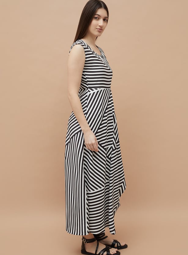 CODE Striped Asymmetric Maxi Dress