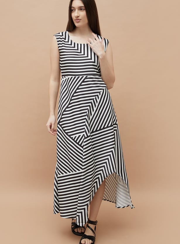 CODE Striped Asymmetric Maxi Dress