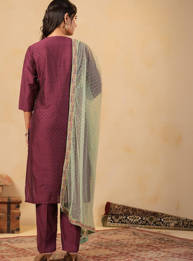 SPAN Woven Design Straight Pants
