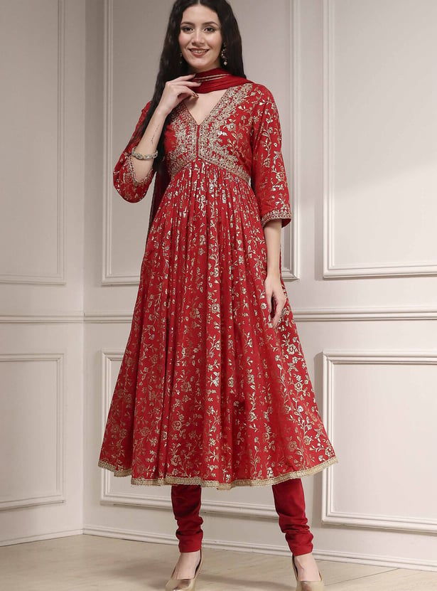 BIBA Foil Print Anarkali Kurta Set
