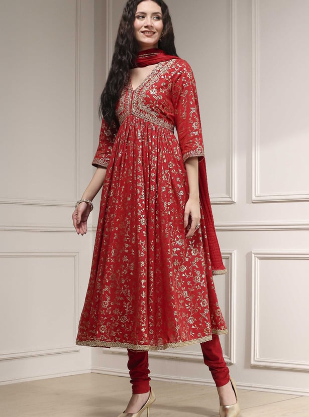 BIBA Foil Print Anarkali Kurta Set