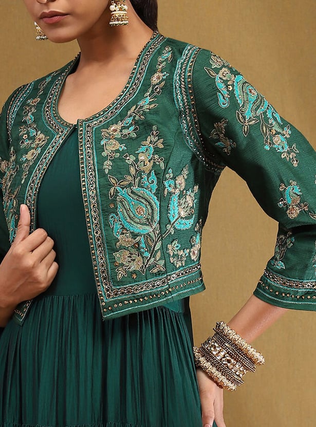biba green dress with jacket Buy Biba green Embroidered Round Neck Polyester Women Dress with Jacket