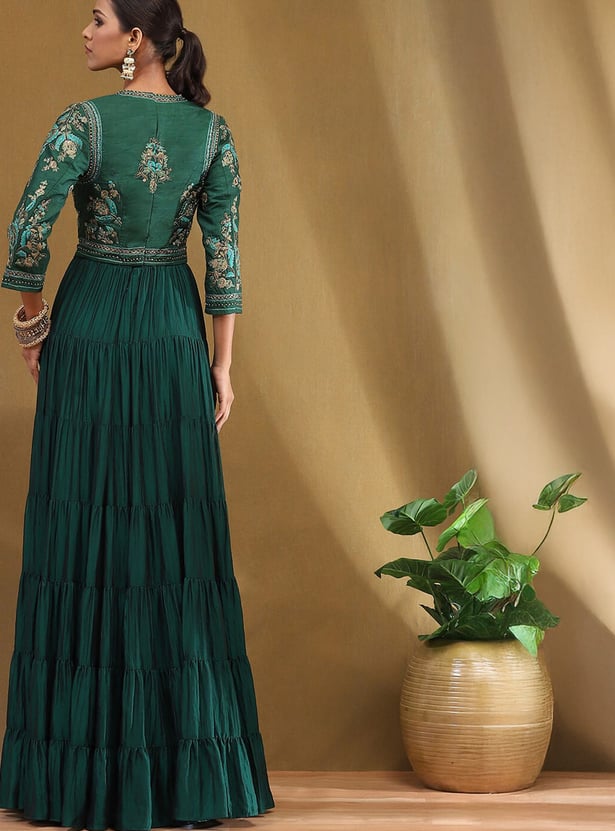 biba green dress with jacket Buy Biba green Embroidered Round Neck Polyester Women Dress with Jacket