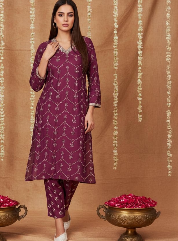 W Bandhani Print Straight Kurta Set