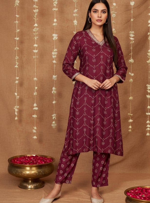 W Bandhani Print Straight Kurta Set
