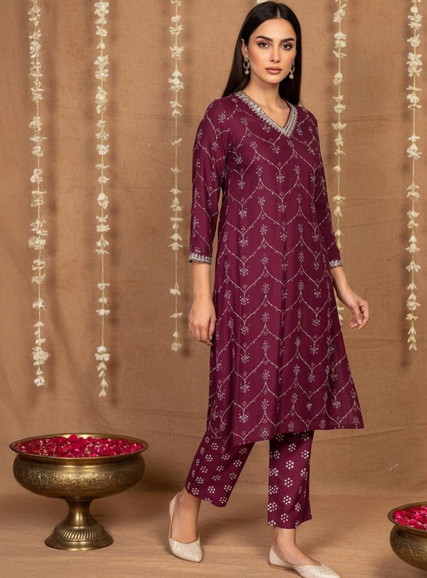 W Bandhani Print Straight Kurta Set