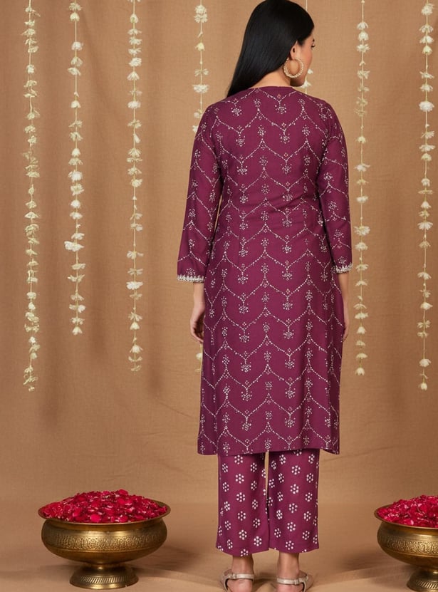 W Bandhani Print Straight Kurta Set