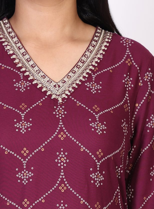 W Bandhani Print Straight Kurta Set