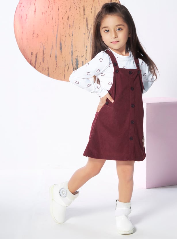 Buy PEPPERMINT Girls Textured Dungaree Dress With Top from Peppermint at  just INR 1999.0